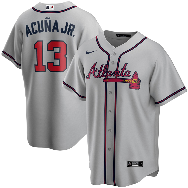 2020 MLB Men Atlanta Braves #13 Ronald Acuna Jr. Nike Gray Road 2020 Replica Player Jersey 1